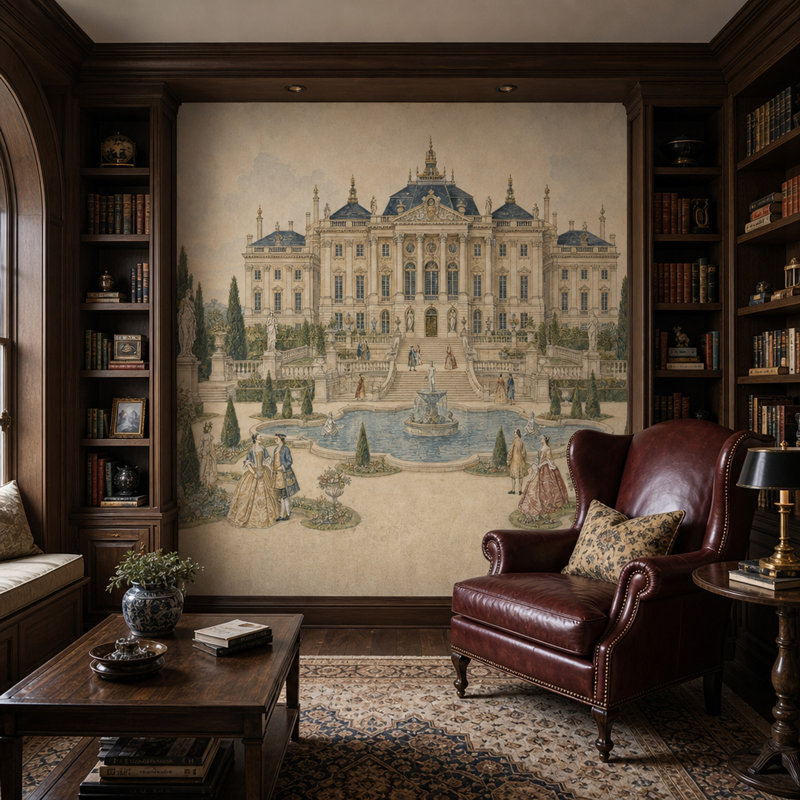 Papier peint baroque vert, 160"x108", Textured Non-Pasted