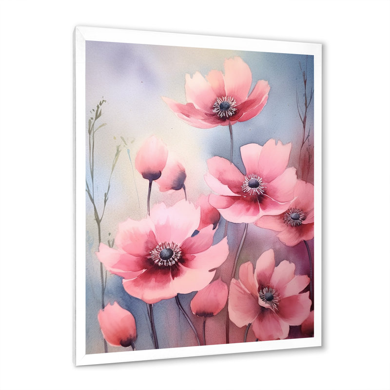" Pink Blue Meadow ", 40" H x 30" W x 1.5" D, White Picture Framed