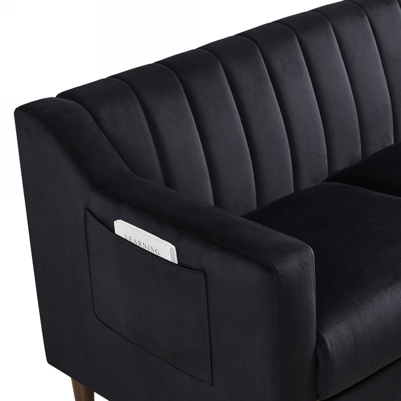 Canapé à accoudoirs encastrés 31,49 po Nilajah, Velours noir