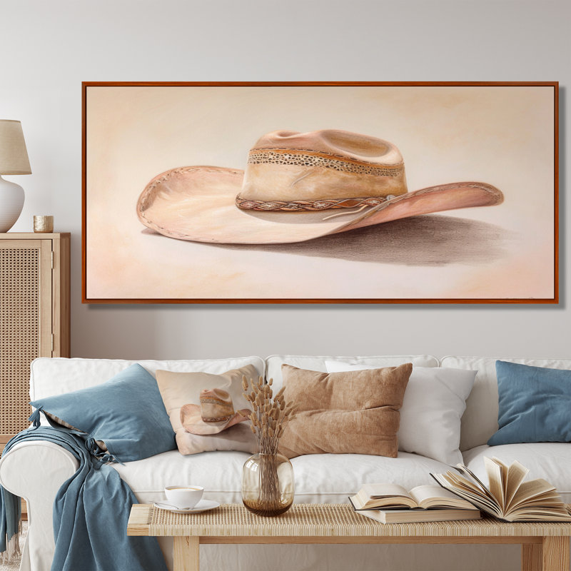 Cowboy Hat - Cowgirls, art mural, Toile avec cadre flottant brun, H 28 po x l 60 po x P 1,5 po