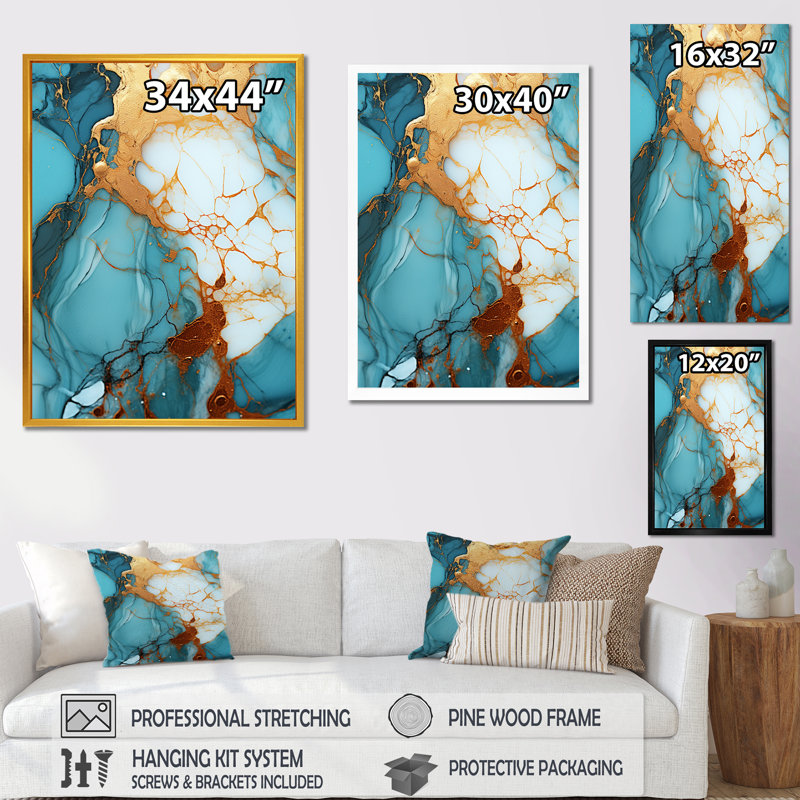 Encre de marbre - Décoration murale en marbre, Toile tendue, H 20 po x l 12 po x P 1 po