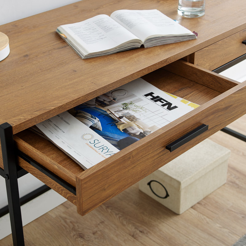 Harless Desk - 48" Modern Writing Desk with Storage Drawer, Oak Brown