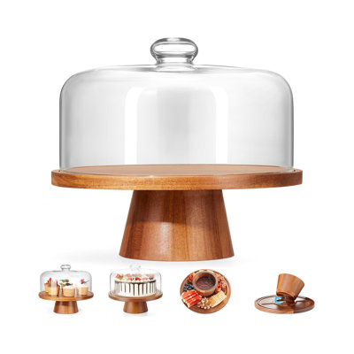 11-inch diameter cake stand, round, made of acacia wood, with a lid; versatile dessert stand with a magnetic base; suitable for plating and display, as well as for birthdays, kitchen use, parties, and cold dishes