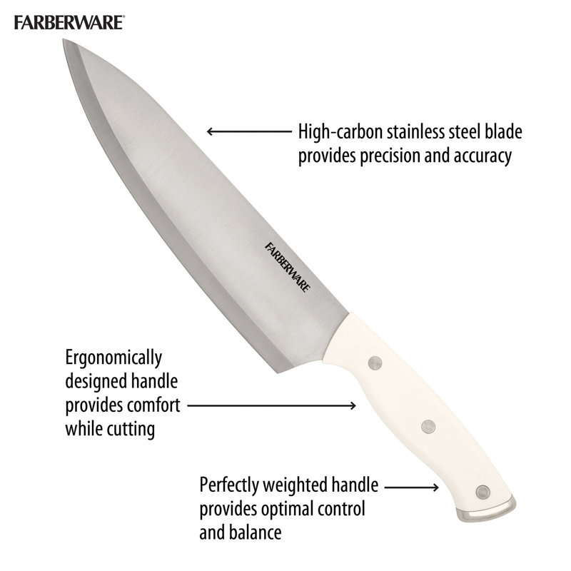 14-Piece White Knife Block Set with Built-In Sharpener
