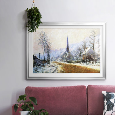 Church at Jeufosse, Snowy Weather, 1893, reproduction encadrée avec biseauté mat et verre