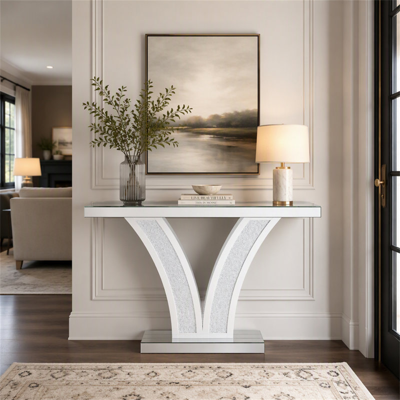 Console miroir de 99 cm (39 po), table d'entrée moderne argentée