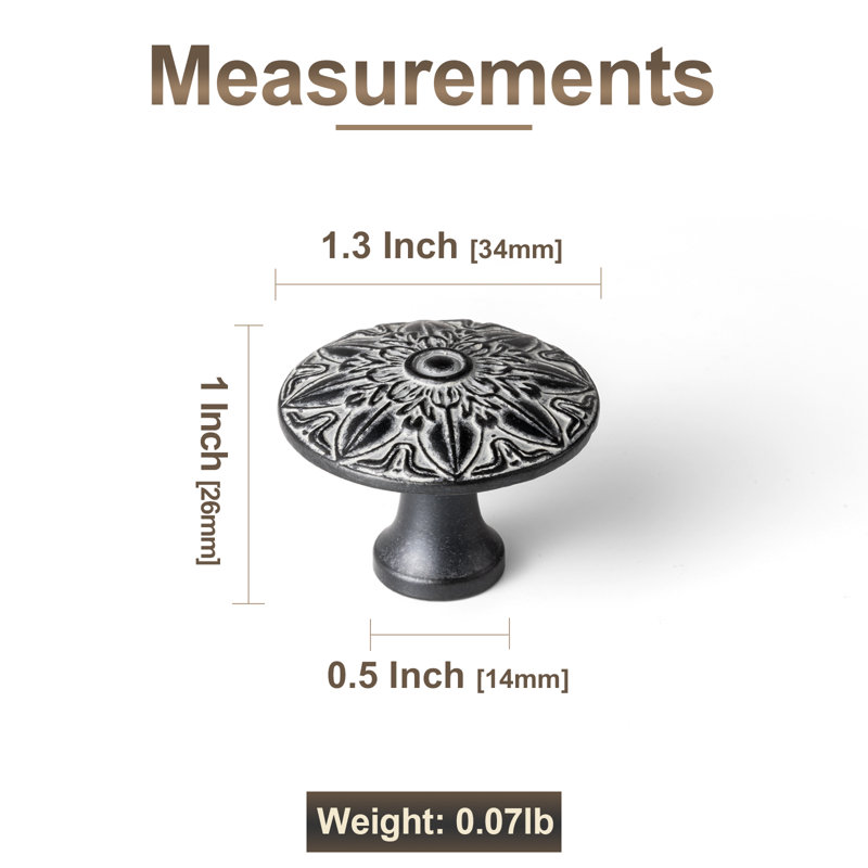 1 1/3" Medieval Retro Style Mushroom Knob, Distressed Black/Cream