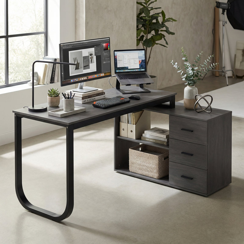 Bureau en L Latwon, Gris / Noir
