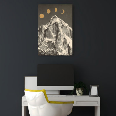 Golden Moon, montagne, paysage contemporain abstrait, art mural
