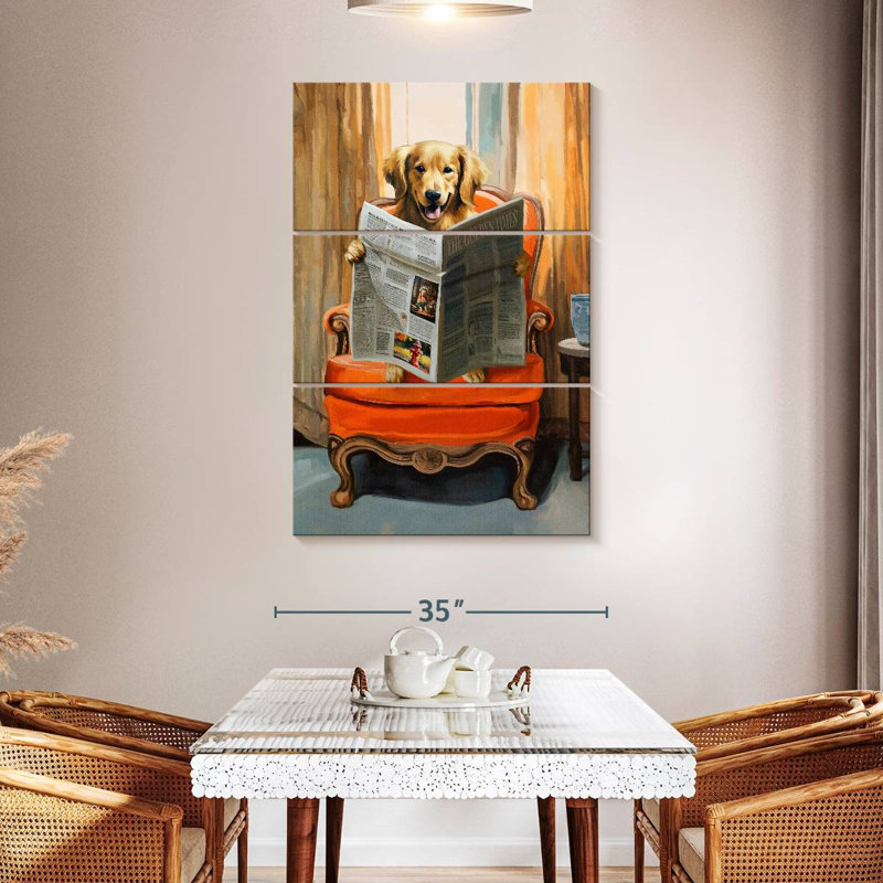 Brampt Golden Retriever lecture des nouvelles, H 50 po x l 32 po