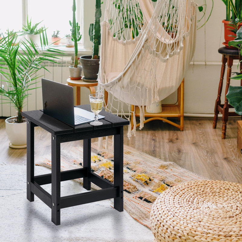 Denarrius Square Outdoor Side Table, Black