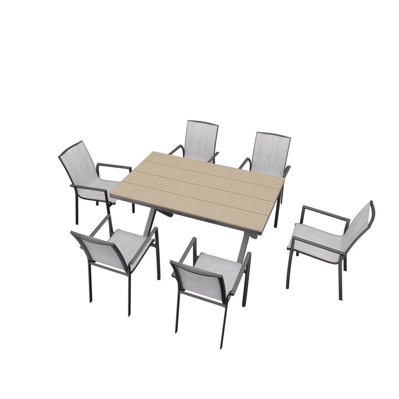6 - Person Patio Dining Set with Rectangular Table, Bronze