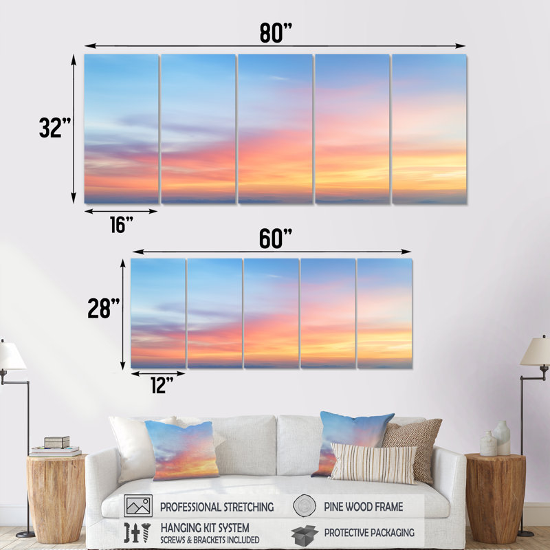 Cotton Candy Skies II - Sky, art mural 5 pièces, H 28 po x l 60 po