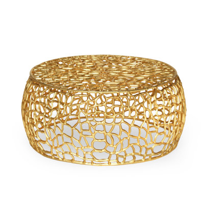 Modern Mesh Coffee Table, Aluminum Construction With Gold Detailing, 27.5W X 27.5D 12.5H Luxury Handmade Accents And Texture, 28.14W 28.14D 12.39H
