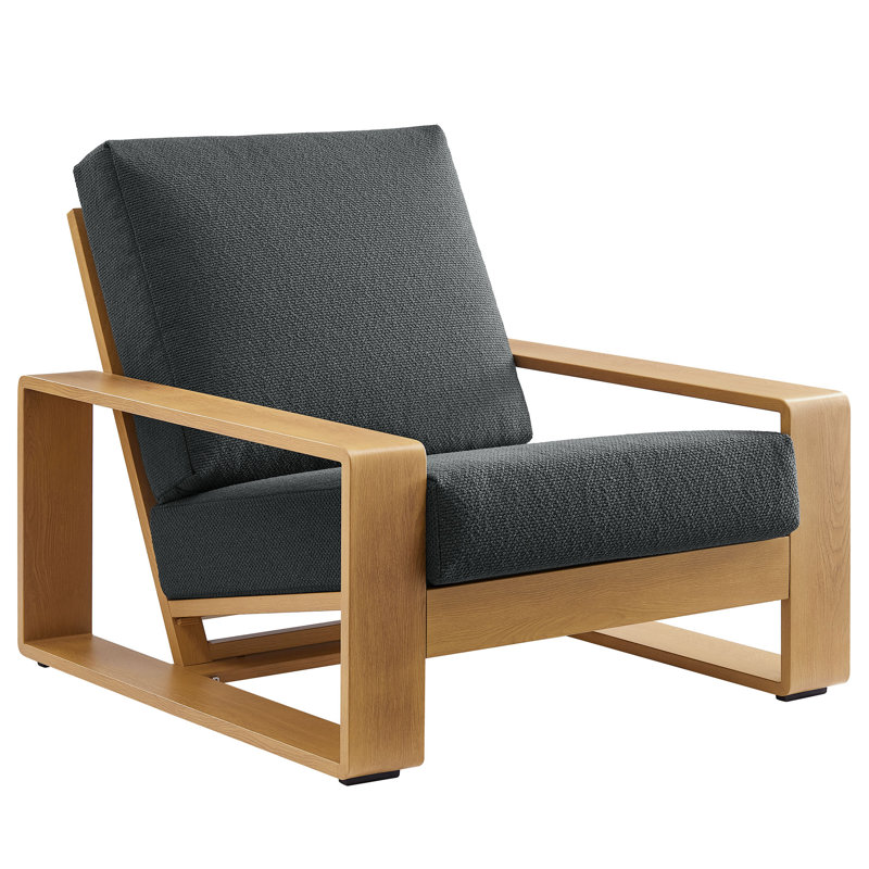 Lirienne Outdoor Patio Aluminum Faux Wood Armchair, Charcoal