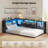 Corner Bed Frame With 3 Fabric Storage Drawers And 5-Grid Bookcase,  Black-1416068746-1416068745