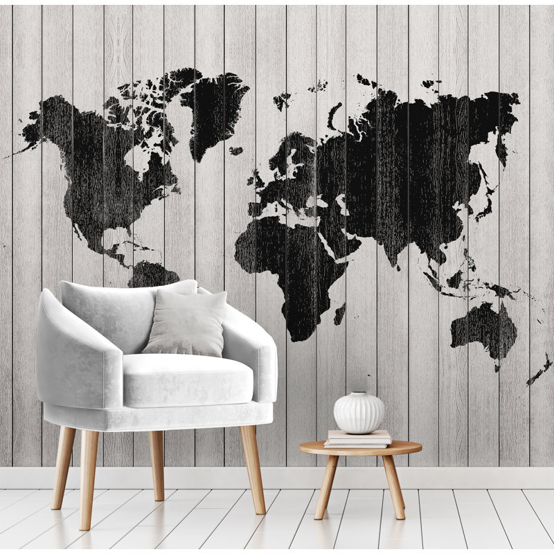 Murale du monde en bois, l 120 po x L 144 po