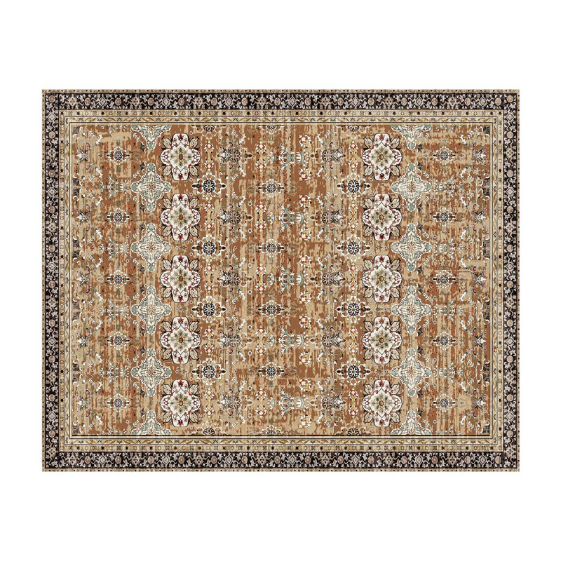 Tapis rétro délavé 7,5 x 9,5 pi - Tapis de sol lavable antidérapant à motif de médaillon traditionnel brun et vert pour chambre à coucher