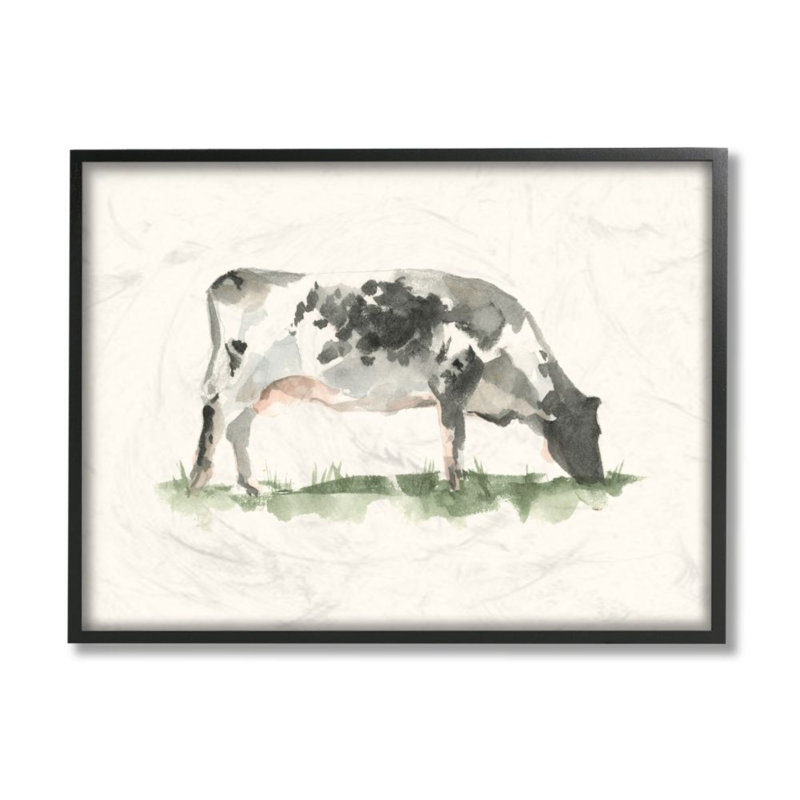 «Grazing Farm Bétail» par Ethan Harper - reproduction d'art, H 14 po x l 11 po, Giclée encadrée noir minuit