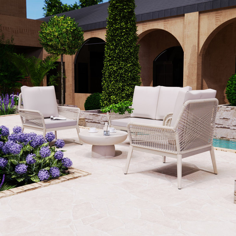 Beryna 4-Person Acacia Outdoor Sofa Seating Group With Cushions, Beige