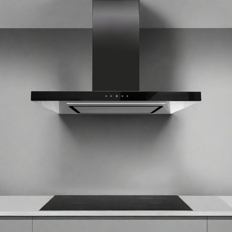 36" 600 Cfm Black Wall Mount Range Hood With Glass Panels