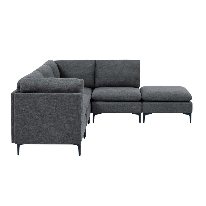 Canapé modulaire en lin rembourré avec pieds en métal, Gris foncé