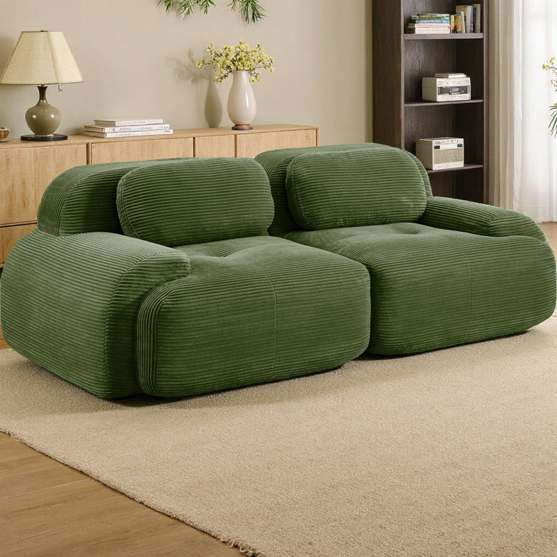 Canapé modulaire 2 places 82 po, causeuse en velours côtelé avec accoudoirs incurvés, assise antidérapante, mousse haute résilience, combinaison libre pour le salon, la chambre à coucher