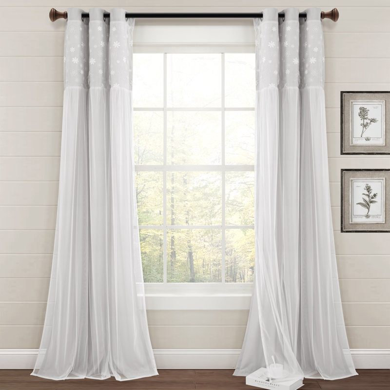 Dylin Flower Embroidery Window Curtain Panel, Light Gray