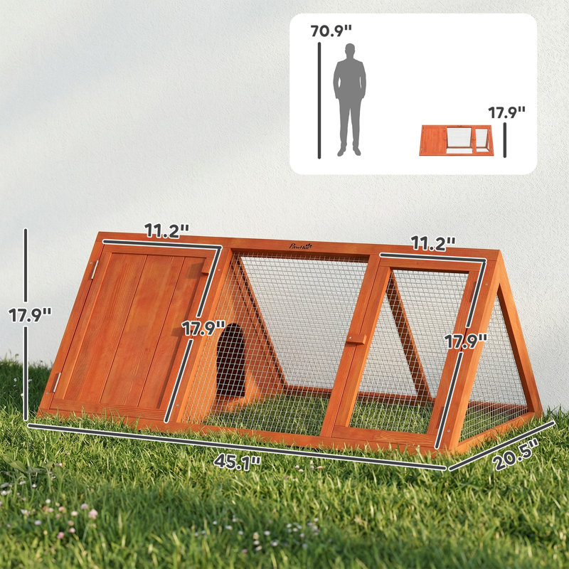 Cage à poules en bois avec cage, cage à petits animaux pour lapin, petit canard et poulet, pour l'extérieur, jardin, cour, ferme, 45 po x 20,5 po x 18 po, orange