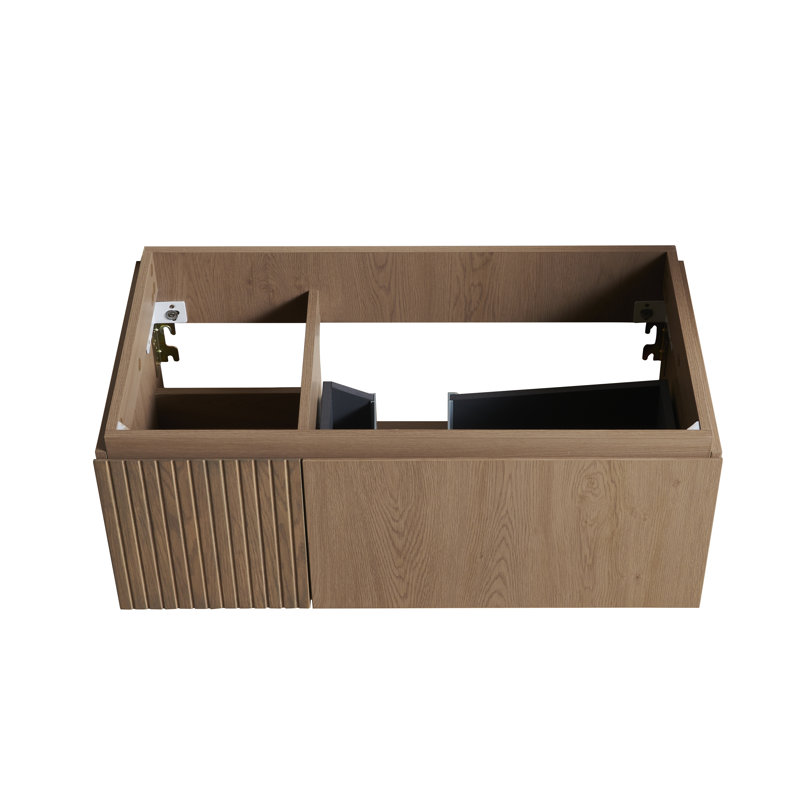 Meuble-lavabo de salle de bain flottant cannelé 36 po, Heidelberg grain de bois