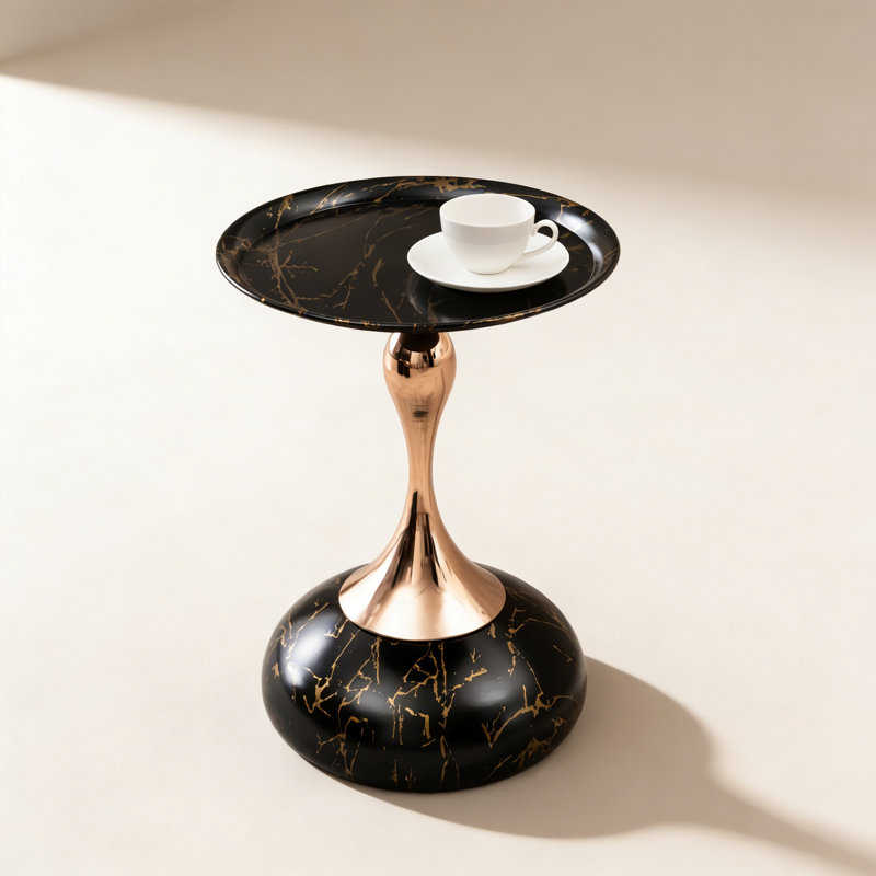 Table d'appoint moderne moderne avec base en piédestal et table basse minimaliste pour le salon, Noir