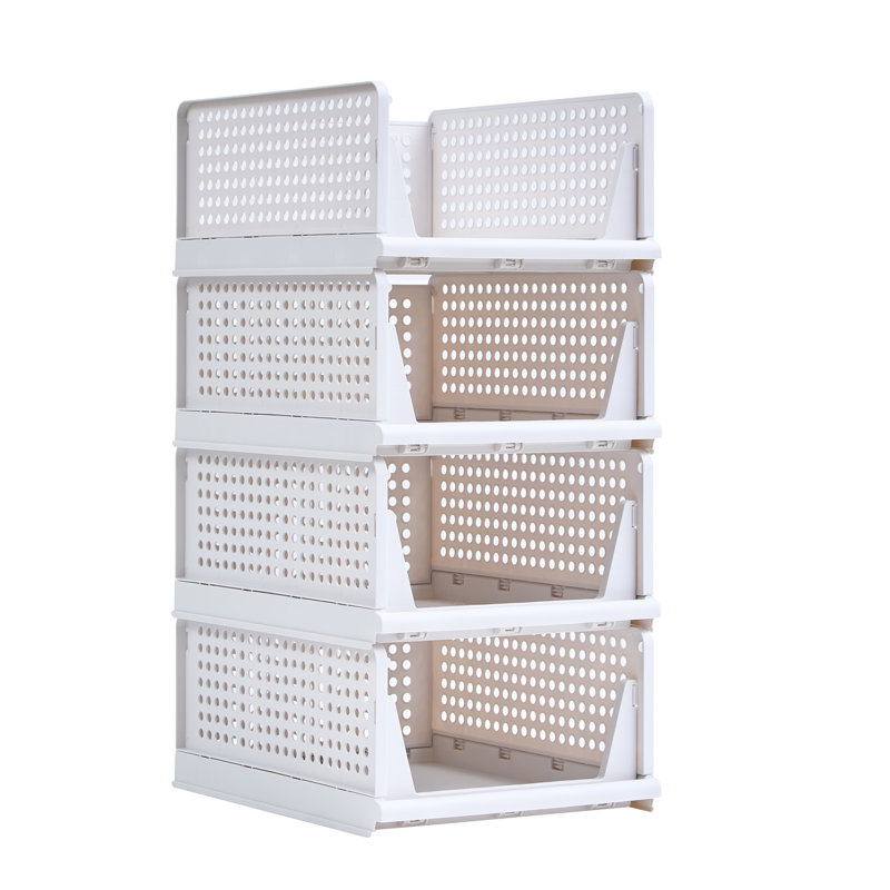 White 4-Pack Foldable Storage Box Plastic Wardrobe Storage Bin, 18qt.