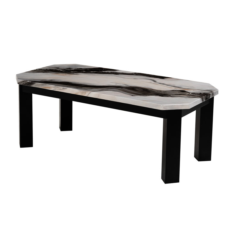 Table basse de style contemporain avec faux marbre et pieds noirs, conception de panda rectangulaire