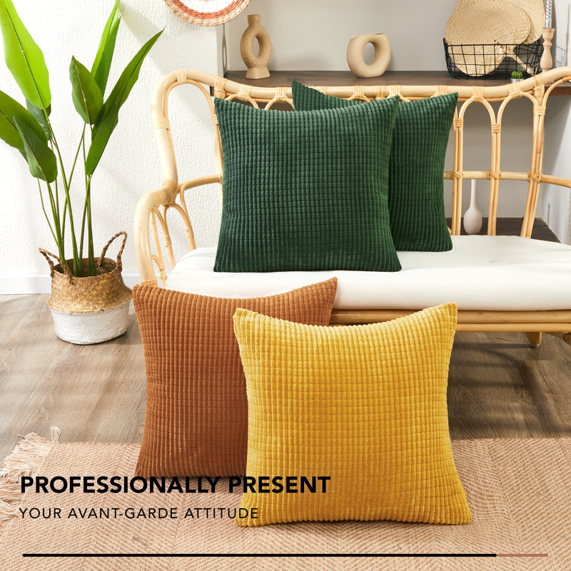Deconov Ribbed Corduroy Square Throw Pillow Covers (Set of 2), 18" x 18", Green