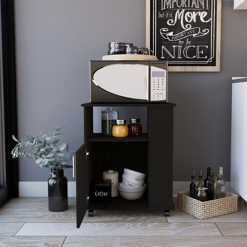 Armoire à micro-ondes polyvalente avec mobilité et grande capacité de rangement, Noir, noir, noir, noir