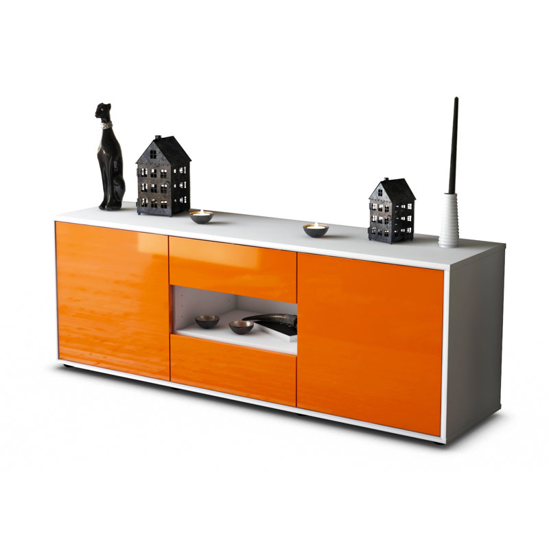 Yearwood Unfinished TV Stand for TVs up to 60", High-gloss Orange / Matte White