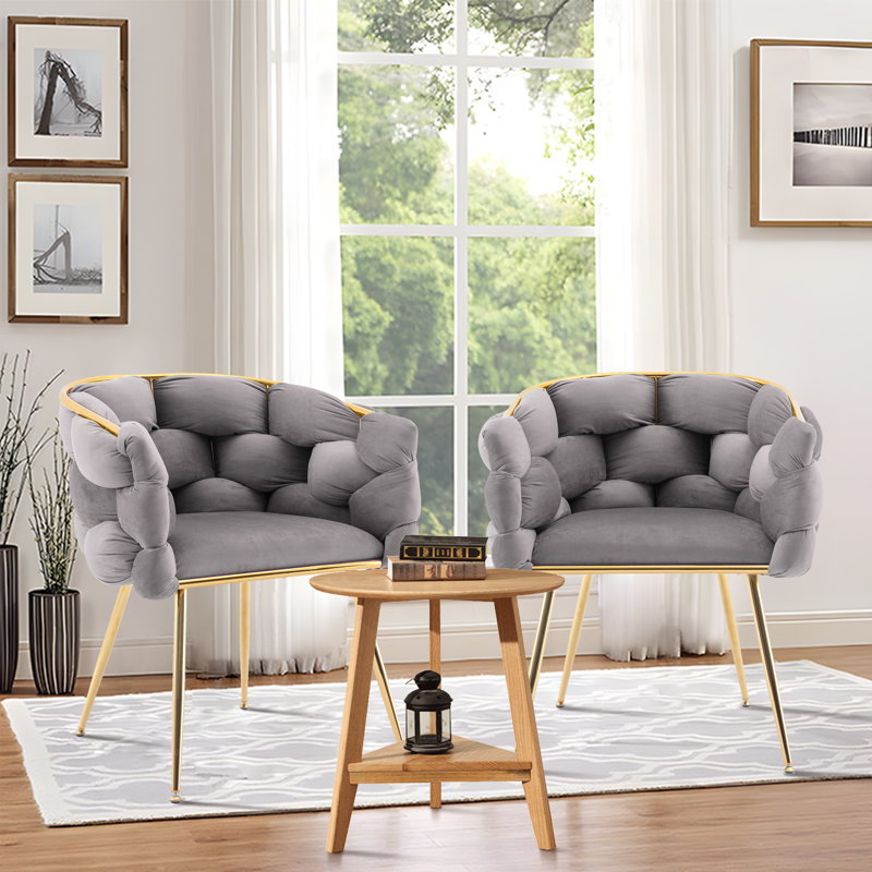 Chaise de salle à manger en velours touffetée Tecoria, Gris