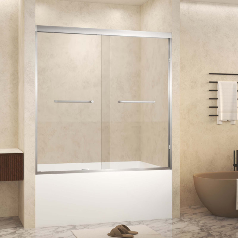 Double porte de douche coulissante avec cadre durable et caractéristiques de sécurité, Nickel brossé
