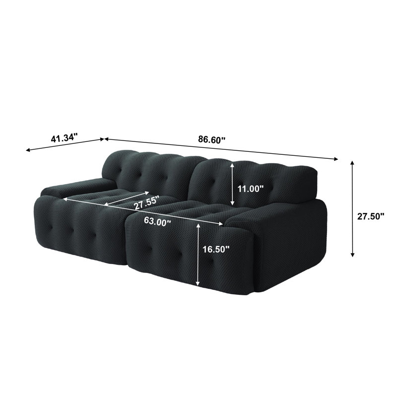 Boneless Bierce Modular Sofa, Black, 27.5”H x 86.6”W x 41.34”D