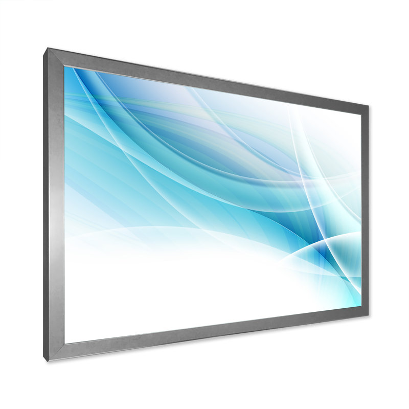 Fractal Colorful Blue Waves - reproduction d'art sur toile, H 16 po x l 32 po x P 1 po, Toile argentée avec cadre photo