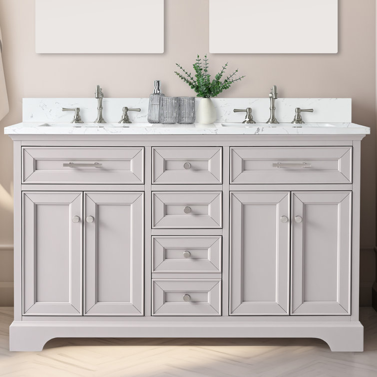 Currahee 54'' Free-standing Double Bathroom Vanity with Engineered Stone Vanity Top