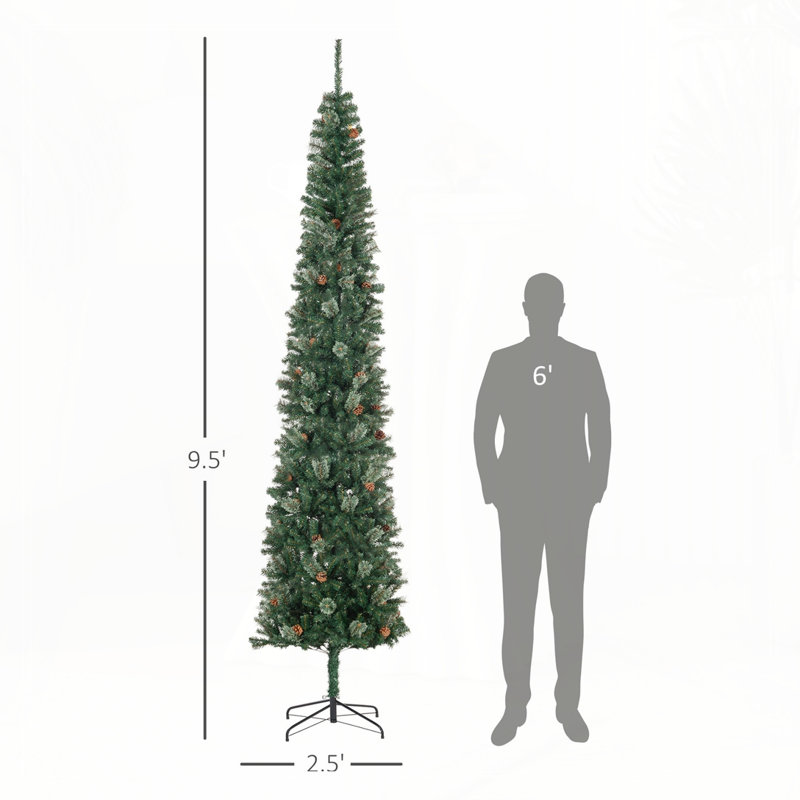 Arbre de Noël 9,5 pi avec branches réalistes, sapin de Noël, pommes de pin et base en métal