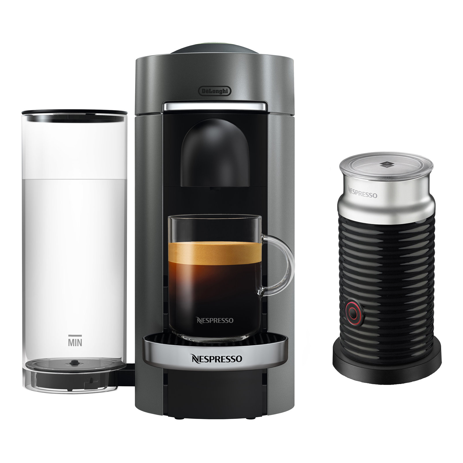 Nespresso VertuoPlus Deluxe Espresso Machine with Aeroccino Milk Frother by De'Longhi, Titanium