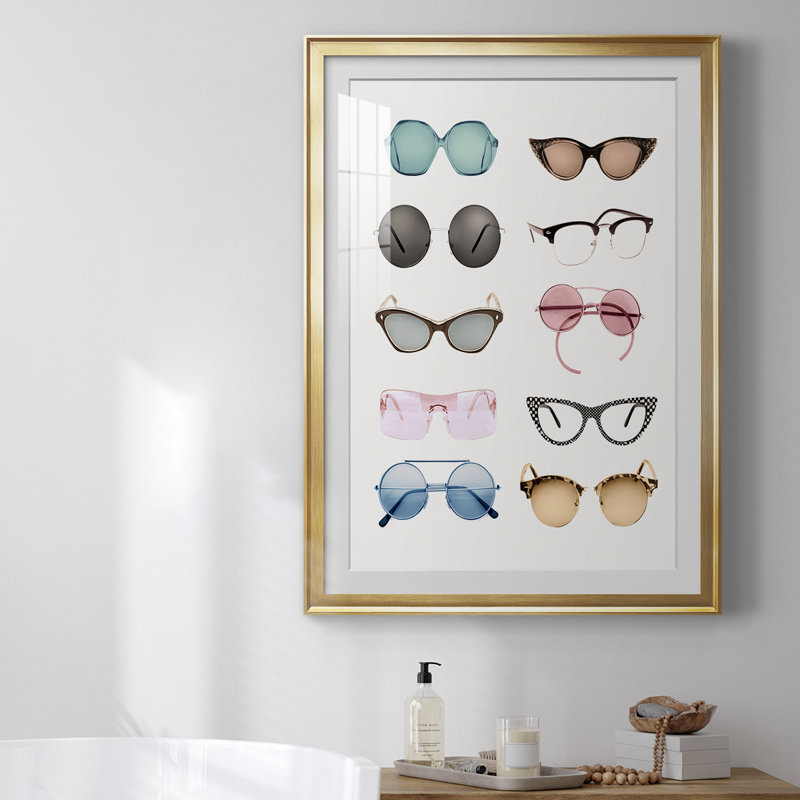 «Vintage Glasses II», reproduction encadrée de qualité supérieure - prête à être accrochée, Or