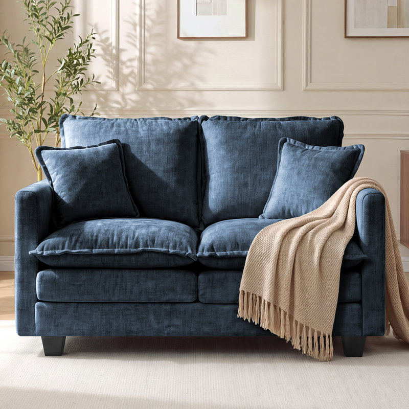 Canapé 52 po avec 2 coussins en chenille, Bleu, 52"