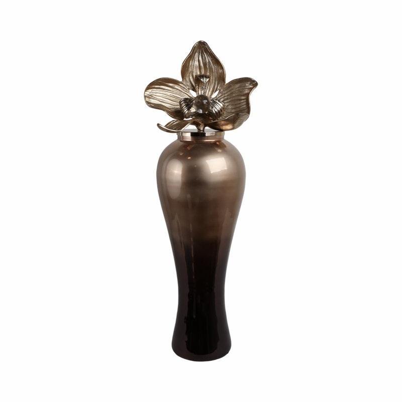 Quincy Handmade Glass/Aluminum/Acrylic Floor Vase, 42" H x 15" W x 12" D
