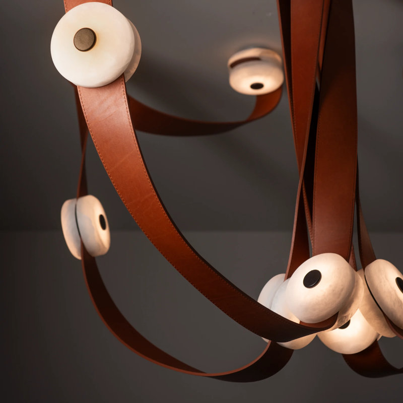 SNAPS 12 - Light LED Pendant by Andy Morter, Black, Chestnut Leather
