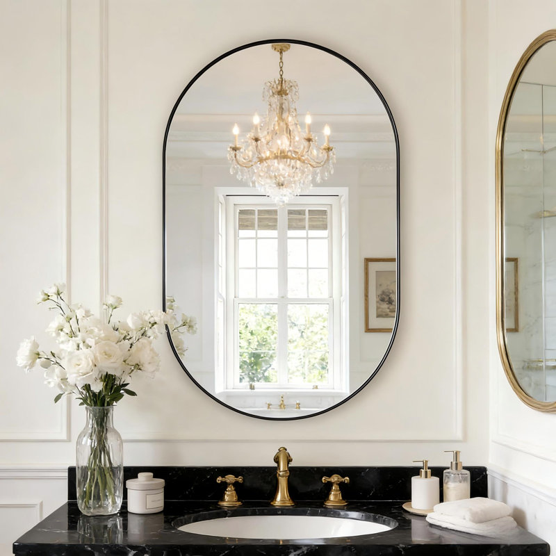 Miroir de salle de bain Onshuntay, Noir, 33 po x 20 po