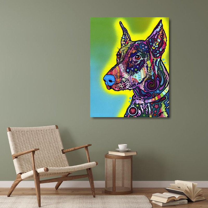 Art sur toile de la collection Dean Russo de Hokku Designs, titre: Doberman DEARUS119434, H 34 po x l 28 po
