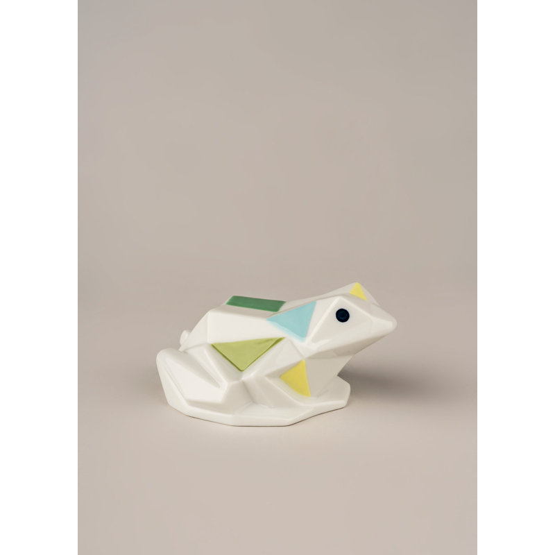 Origami Frog Figurine, Green/White